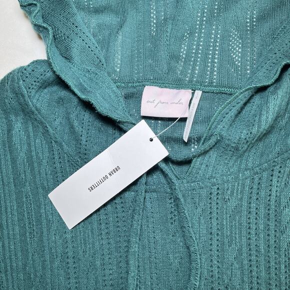 Urban Outfitters Out From Under Womens Lizzie Ruffle Sweater Teal Green L NWT - Picture 2 of 12
